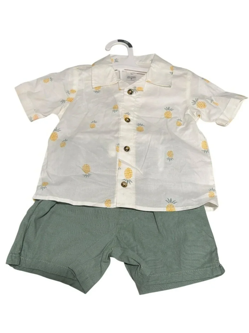 Carters Pineapple Print Button-Up Shirt & Green Shorts Set 18M